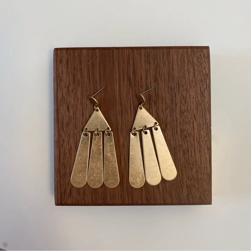 4/$15 Vintage Retro Brushed Gold Geometric Dangle Earrings